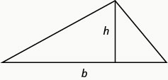 The image shows a triangle with a horizontal side at the bottom labeled b and a vertical line coming up from the side b to the vertex of the other two sides of the triangle. This vertical line is labeled h.
