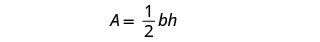 The image displays the mathematical formula for the area of a triangle, A = (1/2)bh, where A represents the area, b is the base, and h is the height.