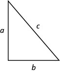 A right-angled triangle with sides labeled a, b, and hypotenuse c, commonly used to demonstrate the Pythagorean theorem.