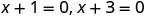 Two mathematical equations are displayed: x+1=0 and x+3=0. These appear to be simple linear equations or factors in an algebraic problem.