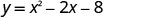 The image displays the quadratic equation y = x^2 - 2x - 8, presented in a clear, digital font on a white background.