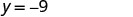 The image displays the simple algebraic equation 'y = -9' in black text on a plain white background.