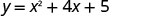 The image displays the quadratic equation y = x^2 + 4x + 5 in black text against a white background.