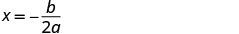 The mathematical formula x = -b / 2a is displayed on a white background. This formula represents the x-coordinate of the vertex of a parabola, which is derived from the quadratic formula.