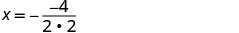 A mathematical equation on a white background, displaying X = -4 / (2 * 2).
