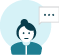 An avatar of a person with a neutral expression, next to a speech bubble containing three ellipses, suggesting thought, a pending response, or a message being typed.