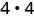 The mathematical expression '4 x 4' is prominently displayed, representing a simple multiplication problem where four is multiplied by itself.