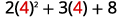 A mathematical expression reads as two multiplied by four squared, plus three multiplied by four, plus eight. The number four is highlighted in red in both instances.