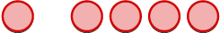 A row of six identical reddish-orange circular objects with darker outlines, possibly beads or pills, arranged horizontally on a white background.