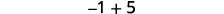 The image displays the mathematical expression '-1 + 5' in black text on a white background, representing a simple arithmetic addition problem.