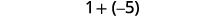 The image shows the mathematical expression '1 + (-5)' in a black font against a white background.