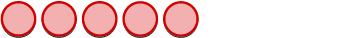 Five light peach-colored circles with red outlines are arranged horizontally on a white background.
