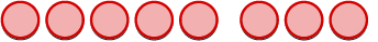 Eight light peach-colored circles with red borders are arranged in a horizontal row, with a small gap separating the fifth and sixth circles.