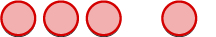 A minimalist graphic features five light red circles with dark red outlines. Four circles are closely spaced on the left, followed by a gap, and then a single circle on the right, all against a white background.