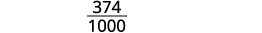 A fraction is displayed with 374 as the numerator and 1000 as the denominator, shown in black text on a white background.