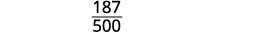 The image displays the fraction 187 over 500, written vertically with a horizontal line separating the numerator and the denominator.
