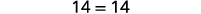 Text displaying the simple mathematical equality '14 = 14' on a clear white background.