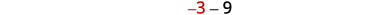 The image features the mathematical expression '3 - 9' prominently displayed on a clean white background. The number '3' is rendered in a distinct reddish-orange hue, while the minus sign and the number '9' are both in black.