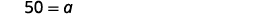 A simple mathematical equation is displayed with the number 50 equal to the variable 'a' on a white background.