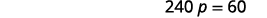 A partial mathematical equation is displayed on a white background, showing '240 p = 60' in black text.