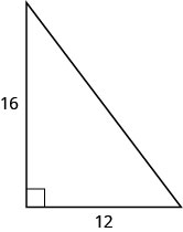 The figure is a right triangle with sides 16 units and 12 units.