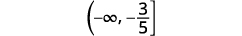 A mathematical interval notation is displayed, showing a set of real numbers from negative infinity up to and including -3/5, represented as (-∞, -3/5].