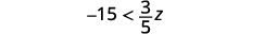 An image showing the mathematical inequality -15 < 3/5 z.