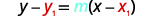 The point-slope form of a linear equation: y - y1 = m(x - x1), where m represents the slope and (x1, y1) is a known point on the line.