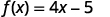 The image displays the function f(x) = 4x - 5, a linear equation often encountered in algebra and pre-calculus.