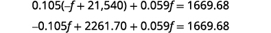 Two lines of a math problem simplifying an equation, showing the distribution of a decimal factor.