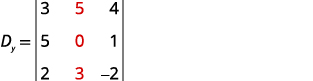 The 3x3 matrix D_y with numeric elements, where the second column (5, 0, 3) is highlighted in red.