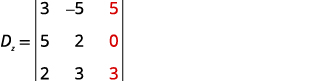 D_z matrix with the third column highlighted in red, showing the values ​​5, 0 and 3.