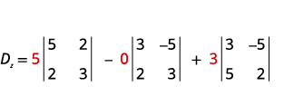 Calculation of the determinant D_x through expansion by cofactors.