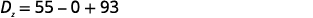 Mathematical equation with D sub x equal to fifty-five minus zero plus ninety-three, showing a simple arithmetic operation.