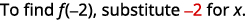 To find f(-2), substitute -2 for x.