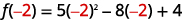 An algebraic equation showing f(-2) = 5(-2)^2 - 8(-2) + 4, with the number -2 highlighted in red in each instance it appears.
