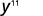 The image displays the mathematical expression y raised to the power of 11, written as y^11, on a white background.