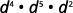 The mathematical expression d^4 multiplied by d^5 multiplied by d^2, which simplifies to d^(4+5+2) or d^11, illustrating the product rule for exponents.