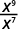 A mathematical expression showing x to the power of 9 divided by x to the power of 7, which simplifies to x squared.