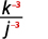 A mathematical fraction showing k to the power of negative 3 over j to the power of negative 3, with the negative exponents in red.
