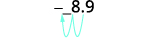 A mathematical expression shows '- 8.9' with a blue wavy arrow pointing from the '8' to the minus sign, then curving downwards and to the right, passing beneath the entire number.