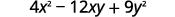 The mathematical expression 4x^2 - 12xy + 9y^2 is shown.