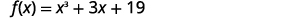 The image shows the mathematical function f(x) = x³ + 3x + 19.