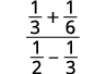 A fraction with the sum of 1/3 and 1/6 in the numerator, and the difference of 1/2 and 1/3 in the denominator, representing a complex mathematical expression.