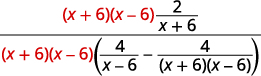 An algebraic fraction where both numerator and denominator are multiplied by (x+6)(x-6) as a step to simplify the expression and eliminate nested fractions.