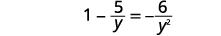 A mathematical equation is displayed: 1 - 5/y = -6/y^2. This is a rational equation that can be transformed into a quadratic equation by multiplying all terms by y^2 and rearranging them.