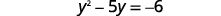 The image shows the quadratic equation y^2 - 5y = -6.