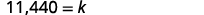 The equation 11,440 = k is displayed in a clear, white background, showing a numerical value assigned to the variable 'k'.