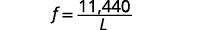 A mathematical formula is shown with f equals to a fraction, where the numerator is 11,440 and the denominator is L.