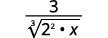 A mathematical expression showing the fraction 3 divided by the cube root of (2 squared multiplied by x).